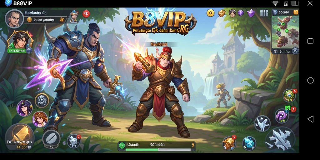 Tampilan gameplay B8VIP dengan pertarungan dan eksplorasi mendalam.