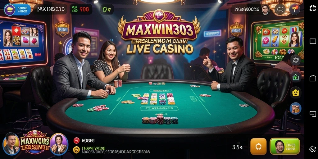 Screenshot gameplay Live Casino dari MAXWIN303 yang menunjukkan suasana kasino langsung.