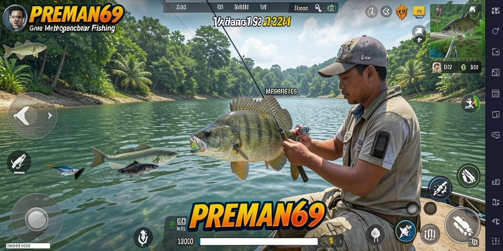 Tampilan gameplay memancing yang seru dan menantang di PREMAN69.