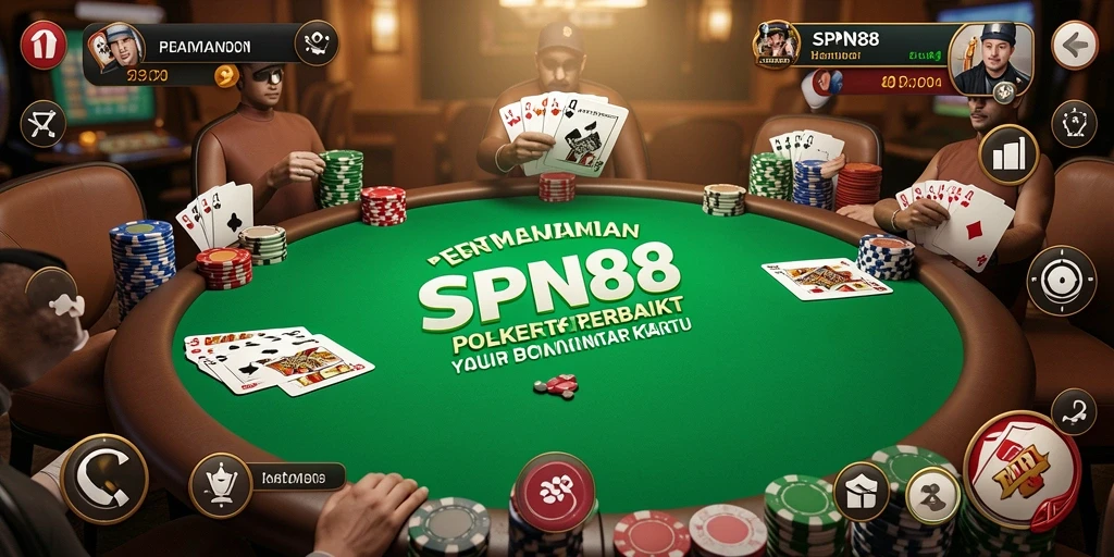 Tampilan utama gameplay Poker SPN88 yang seru dan mendebarkan.