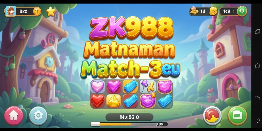 Tampilan menarik dari gameplay Match-3 ZK988 dengan banyak warna.